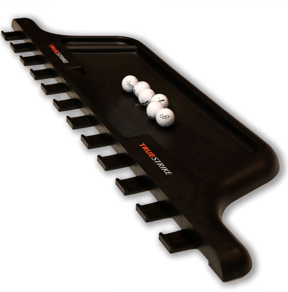 Ball tray on TrueStrike Golf Mat