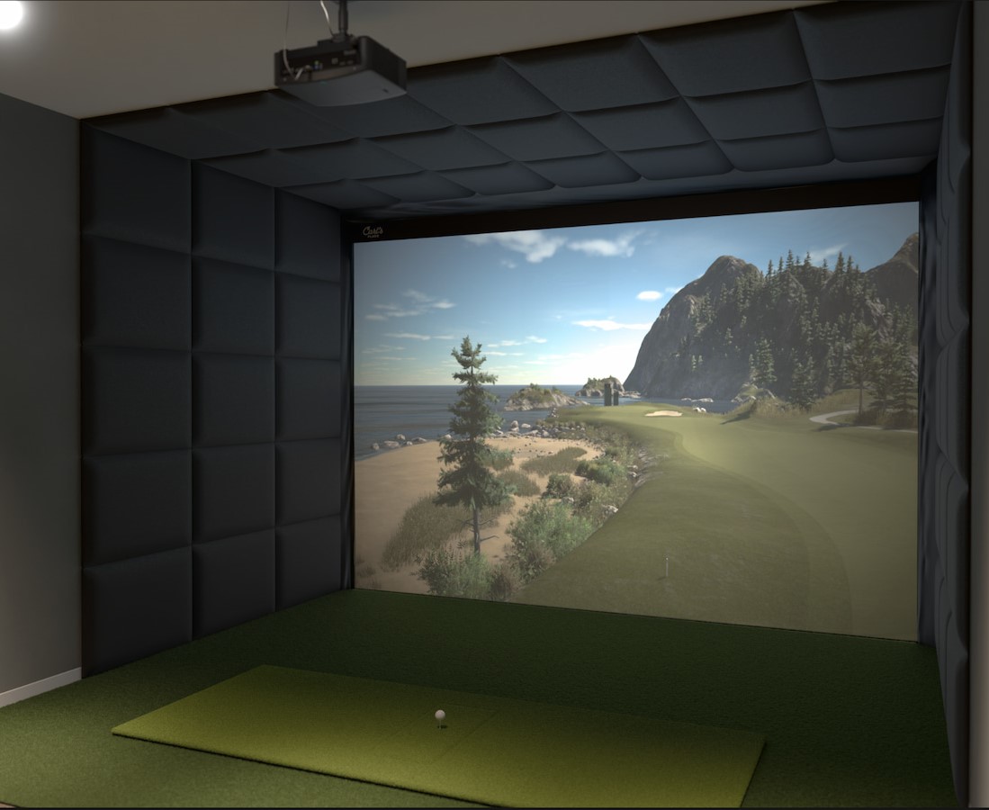 Golfer in built-in golf room