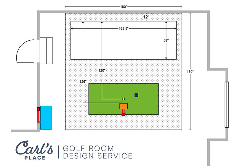 Carl's golf room design service floorplan of GC3 with DIY enclosure